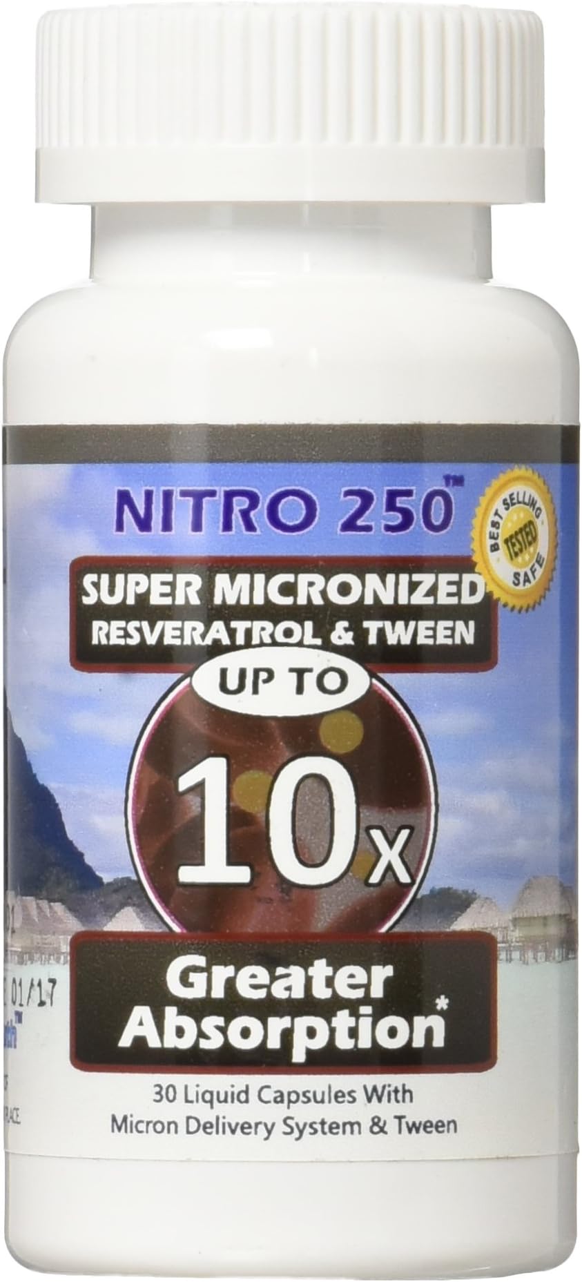 Resveratrol Micronized and Tween Nitro 250-250 mg, Super Absorption 99% Pure, 1.5 Microns, 30 Capsule Single Purchase