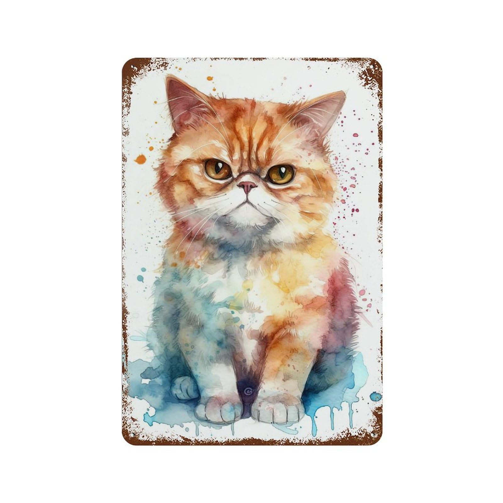 Watercolor Cat Painting 11.8"x7.9" Decorative Tin Sign, Retro Wall Decor for Bistro, Counter And Cafe Decor
