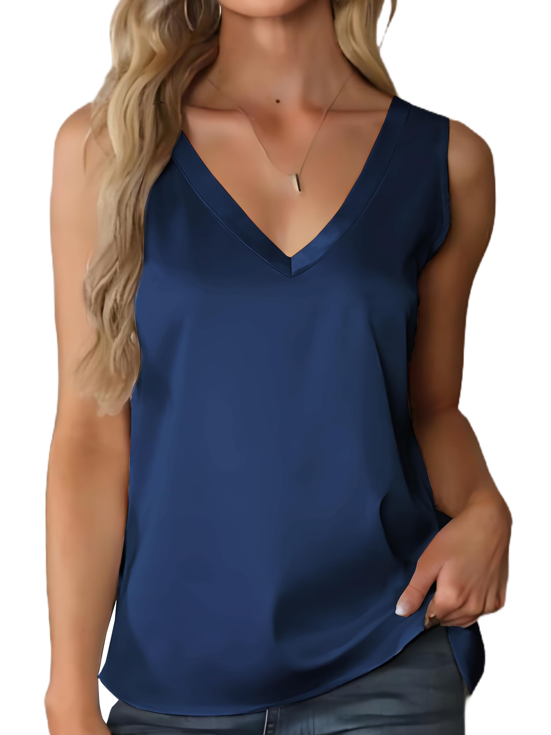 Mawor Satin Tank Tops for Women Casual V Neck Silk Basic Cami Camisoles