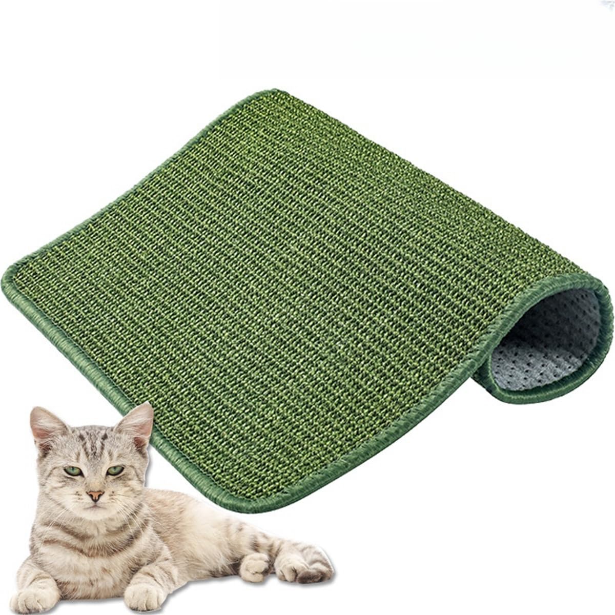 PEIHUODAN Cat Scratcher Rug Natural Sisal Cat Scratch Mat for Indoor Cats Grinding Claws Nails Horizontal Cat Floor Scratching Pad Rug, Protect Carpets and Sofas (40x60cm,Green)