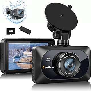 4K Dual Dash Cam Front 4K and Rear 2K Car Dash Camera for Cars 64GB Card Included GILAYGROW 3" IPS Dashboard Camera Recorder with Card Reader, Super Night Vision, 170°Wide Angle, Support 256GB Max