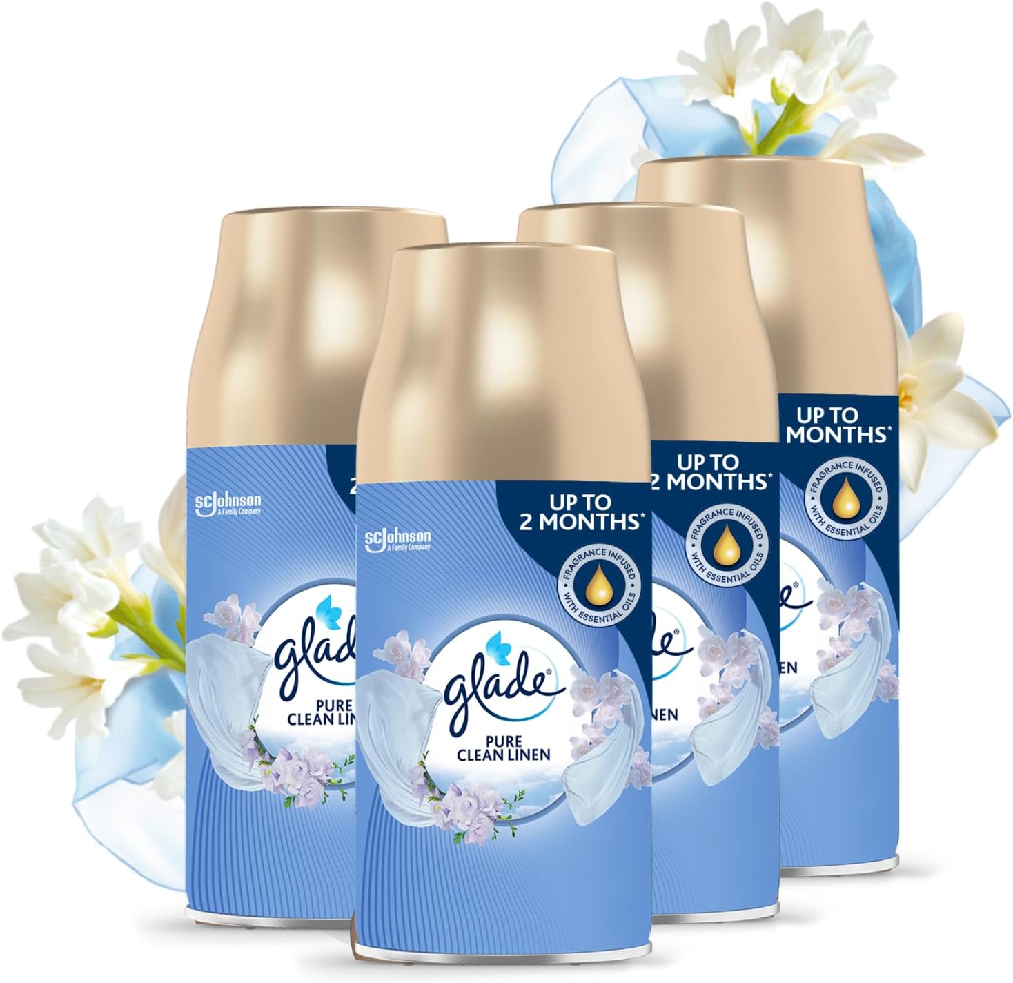 Automatic Air Freshener Refills, Room Spray & Odour Eliminator, Clean Linen, Pack of 4 (4 x 269ml)