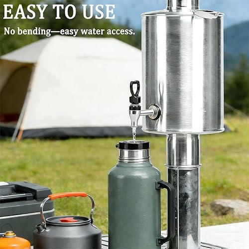 Miniatura 2 de FireHiking Estufa de leña Tanque de agua para estufa de 2.36 pulgadas, tubo de acero inoxidable, para camping, estufa de tienda caliente, calentador