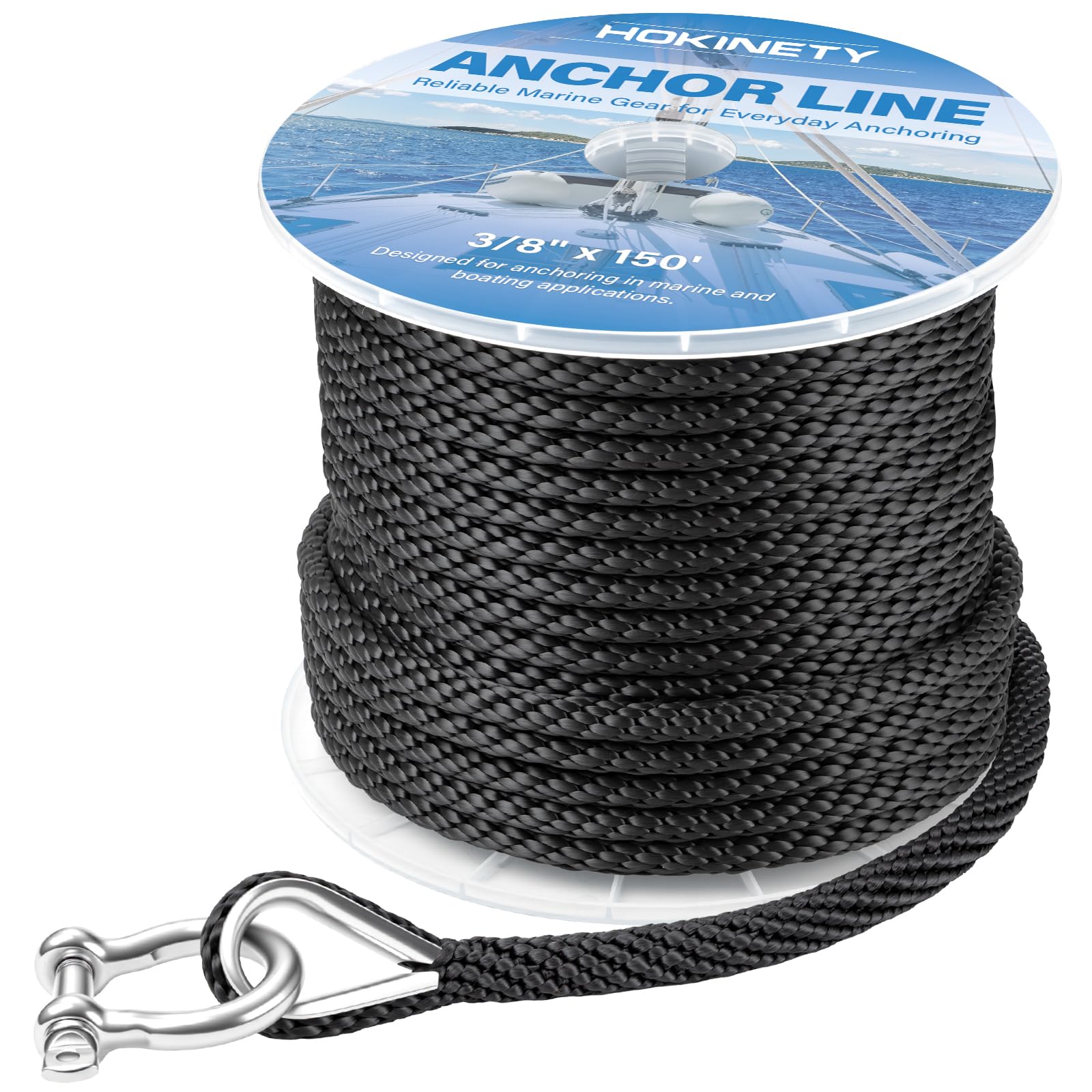 HOKINETY 3/8 Inch x 150FT Marine Grade Anchor Line MFP