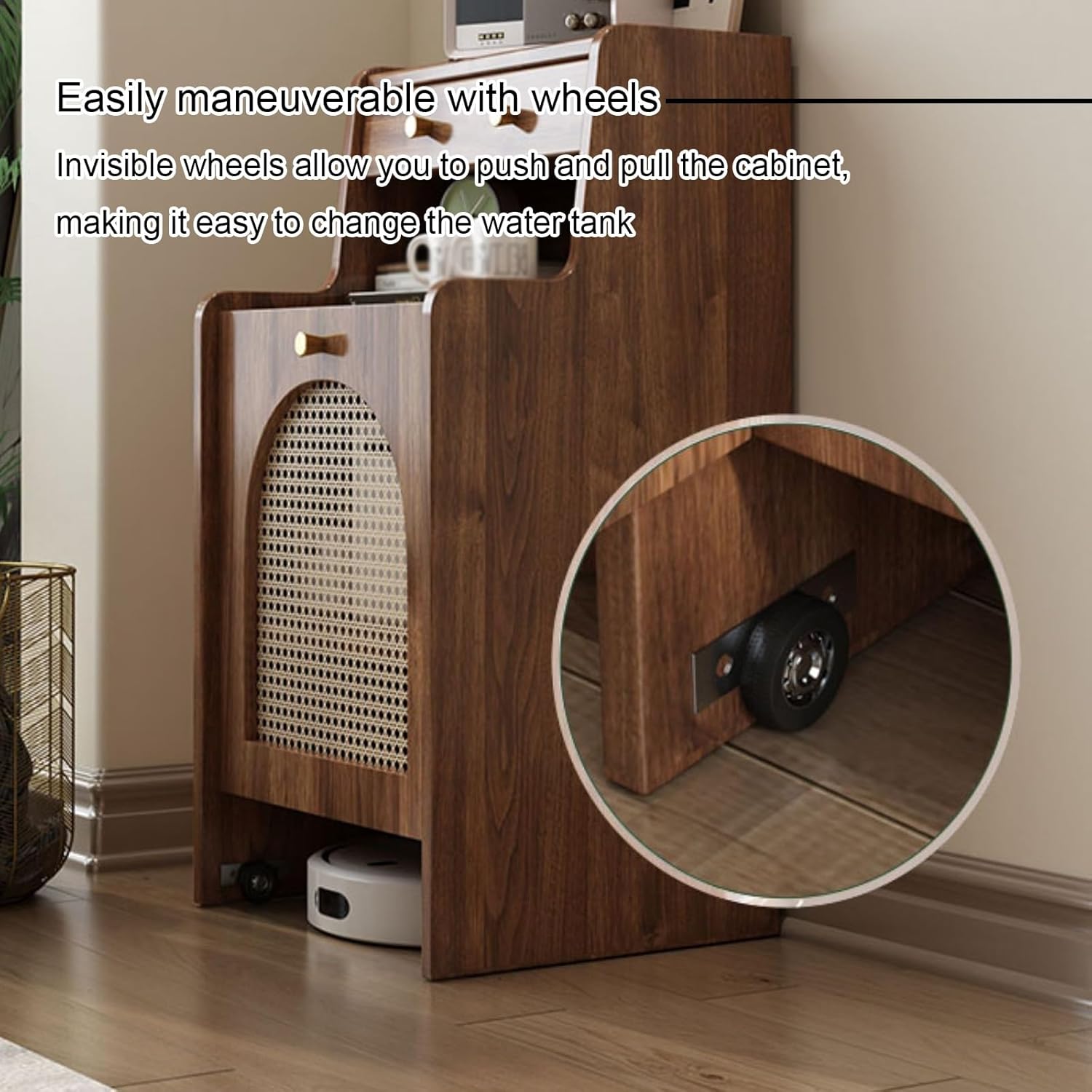 Versatile Vacuum Hidden Cabinet for Robot Cleaners, Stylish Storage Stand with Doors, Space-Saving Side Table for Living Room & Bedroom (White, 55cm/21.6in)