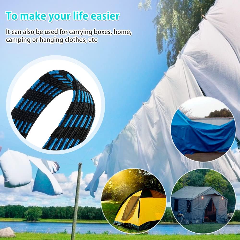 NIHUIFDPY 5Pcs Bungee Cords with Hooks, 2m Heavy Duty Flat Elastic Straps - Weatherproof & UV-Resistant Bungee Rope for Luggage, Camping, Tents, Tarps, Bikes & Garden Furniture 4
