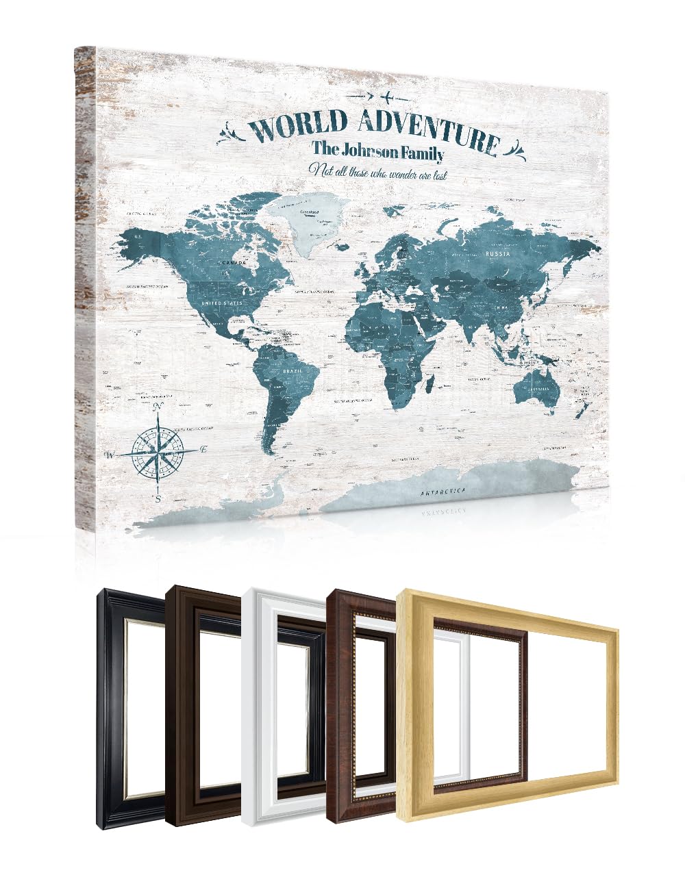 IPIC Personalized Vintage Teal Framed World Map Pin Board, Size 30x24 in