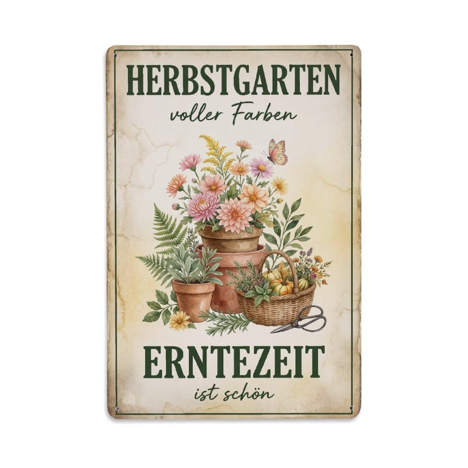 Vintage Funny Garden Autumn Colors Rustic Gate Peaceful Metal Tin Sign Plaque Wall Decor for Cafe, Club Bar, Office, Garden Metal Poster 8x12Inch