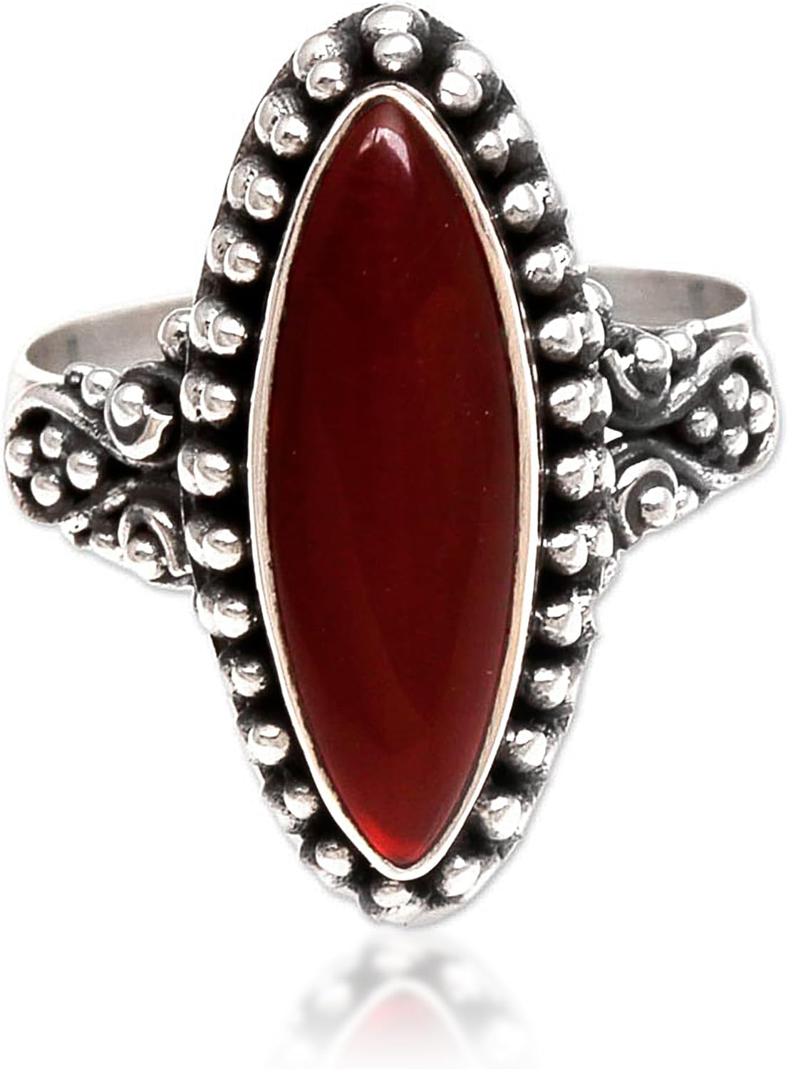 NOVICA Artisan Handmade Carnelian Ring Sterling Silver Red Single Stone Indonesia Birthstone [band Width 3 mm W Crownbezel 0.9 in L x 0.6 in W x 0.2 in H] ' Fire and Courage'