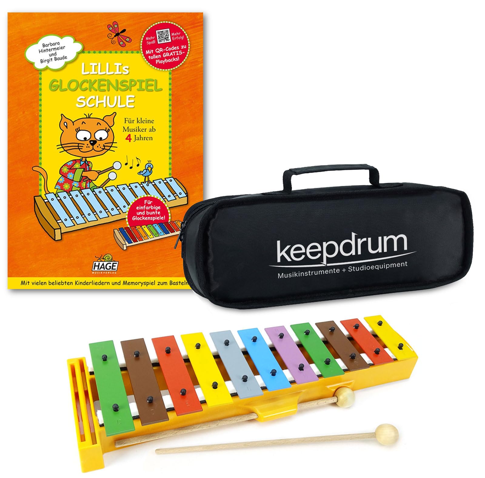 Sonor GS Kinder Glockenspiel + Lillis Glockenspiel Schule + keepdrum Tasche Blau, Sonor Gs + Bag + Buch
