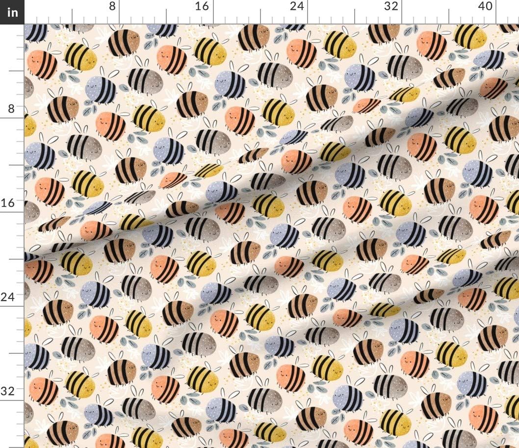 Spoonflower Fabric - Watercolor Bees Pattern Painted Children Nursery Neutral Pastel Bugs Printed on Petal Signature Cotton Fabric by The Yard - Sewing Quilting Apparel Crafts Decor