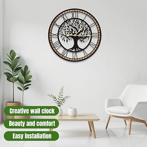 Miniatura 5 de Relojes de pared para decoración de sala de estar, reloj de pared grande del árbol de la vida, silencioso y sin tictac, adecuado para decoración de
