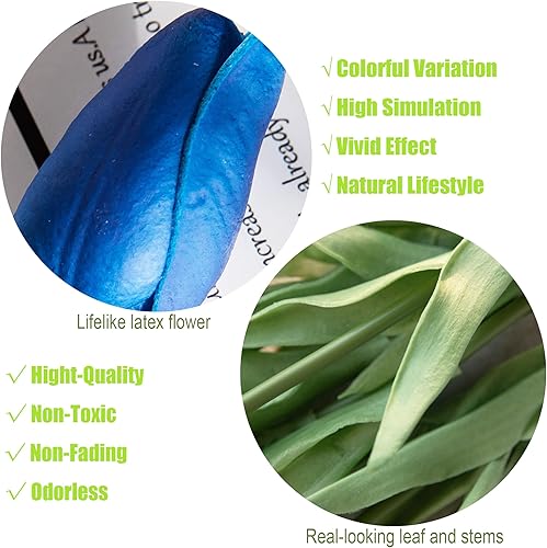 Miniatura 3 de cn-Knight 30 flores artificiales de tulipán de 14 pulgadas tulipanes de tacto real para decoración del hogar centro de mesa manualidades ramo de