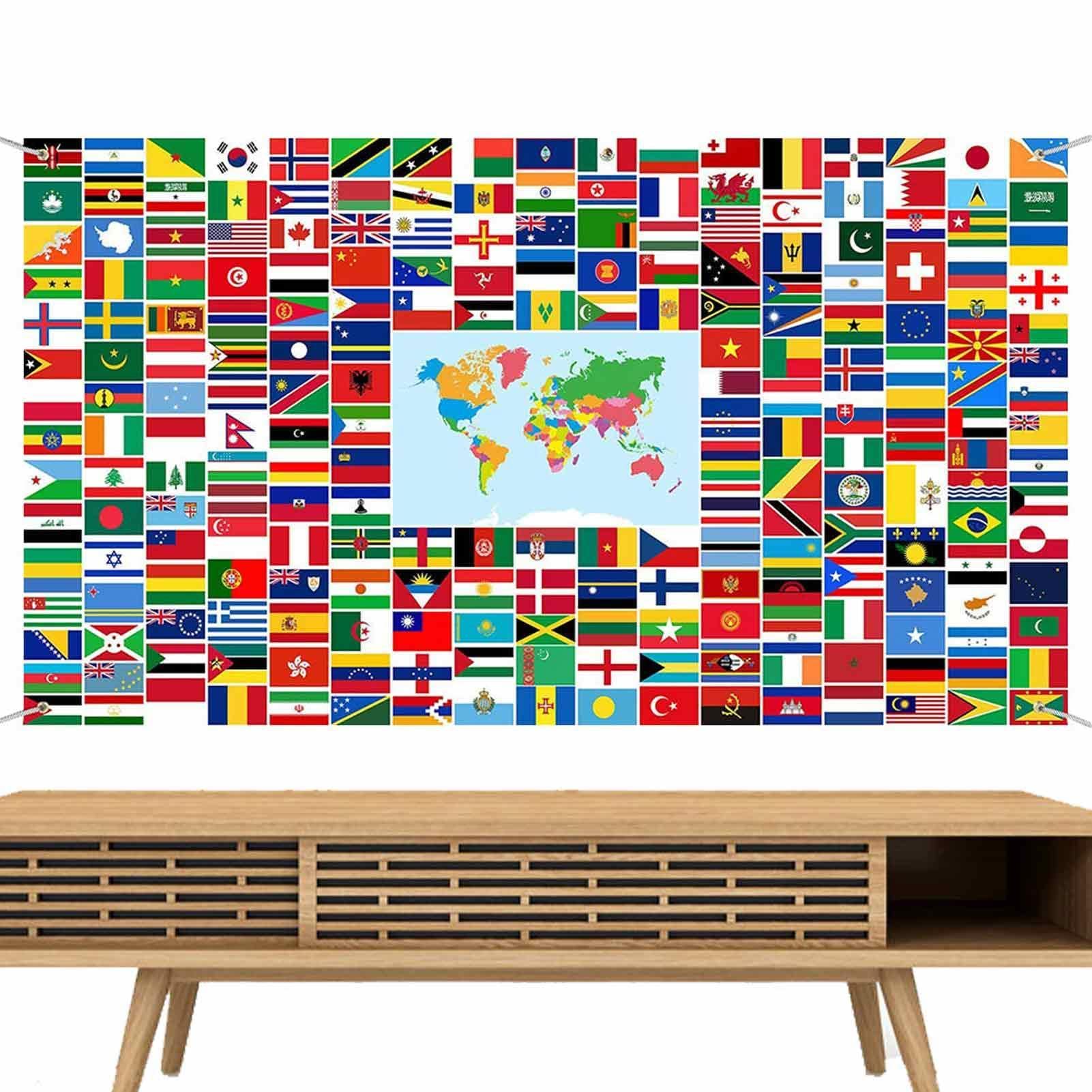 A World Flag Banner,3X5 Ft World Flag Banner With Brass Grommets | World Flags, Flags For Outside, Color Guard Flag For Global Photo Backdrop, Flag Nd Signature