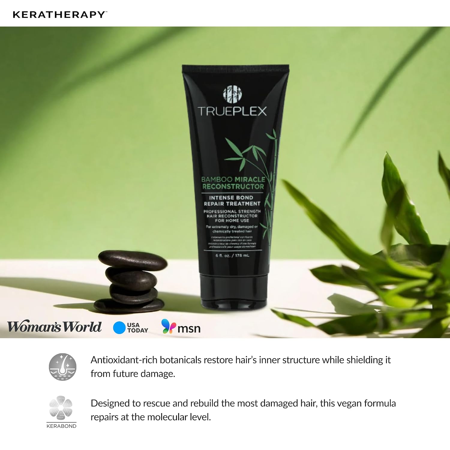 KERATHERAPY Bamboo Miracle Reconstructor Bond Repair Treatment, 6 oz., 178 ml - Vegan Thermal Protection & Hair Strengthener for Damaged Hair with Argan Oil, Cysteine, & Bamboo Extract