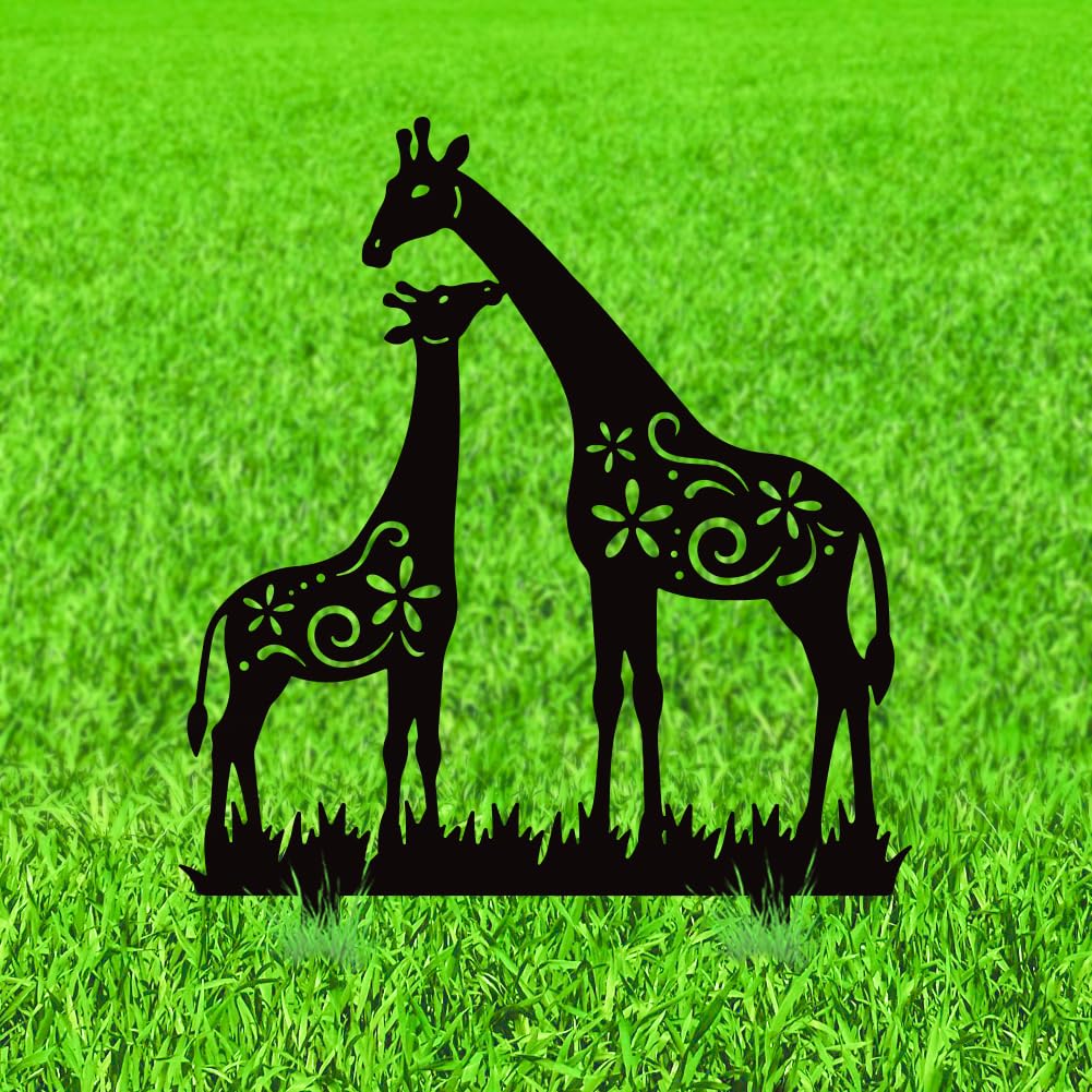 WADORN Giraffe Metal Decorative Garden Stakes, Black Giraffe Outdoor Statues Silhouette Funny Wildlife Giraffes Lover Gifts Stakes Ornaments for All Season Yard Art Garden Patio Backyard Lawn Decors