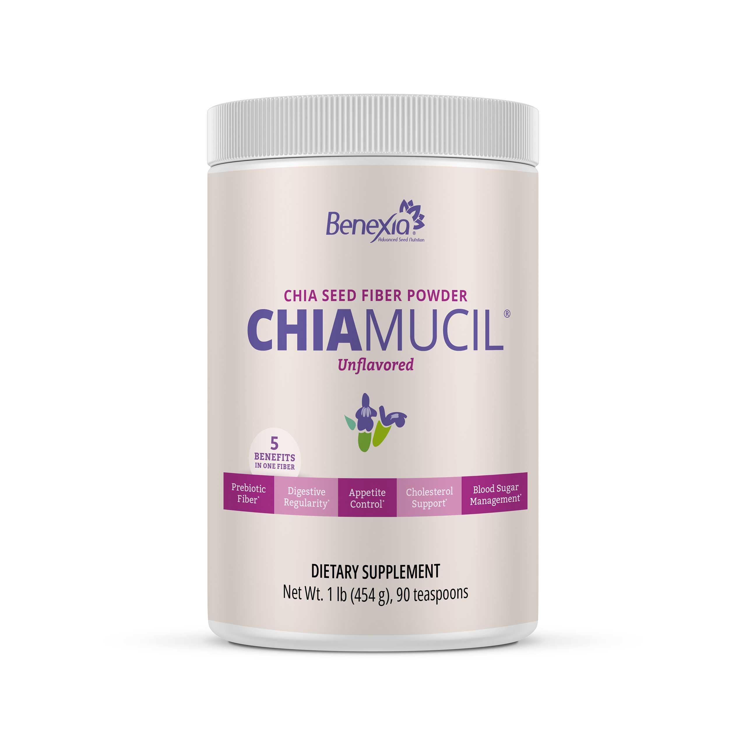 Chiamucil Prebiotic Chia Fiber Powder & Inulin, Unflavored, 45 Serv