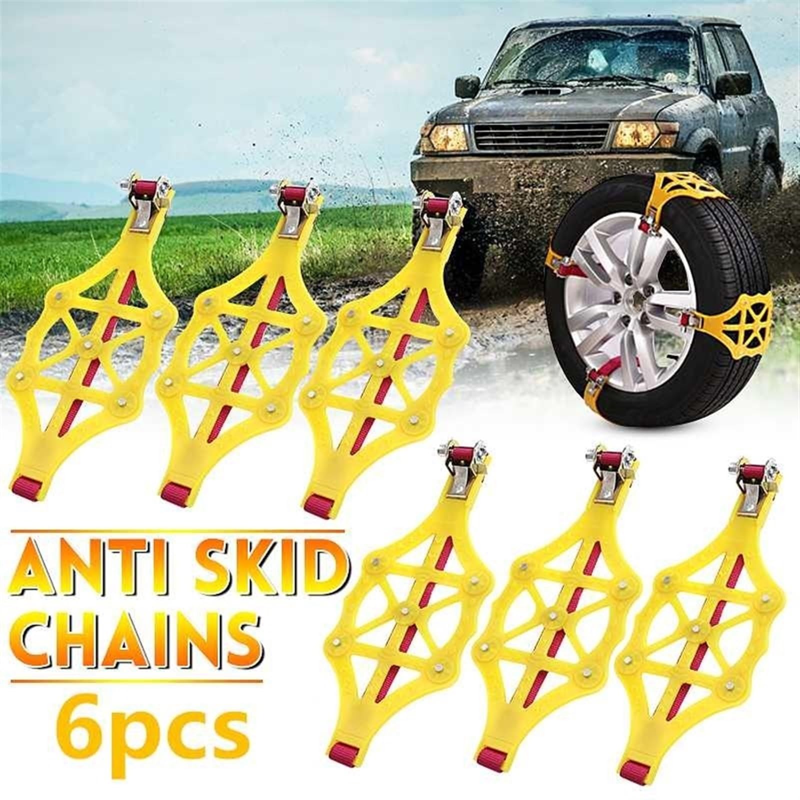 Cadenas de nieve Cadenas de nieve de invierno Neumáticos de coche de la cadena antideslizante barro universal de arena de coches con Conductor de vehículo SUV Coches del neumático de nieve la correa d
