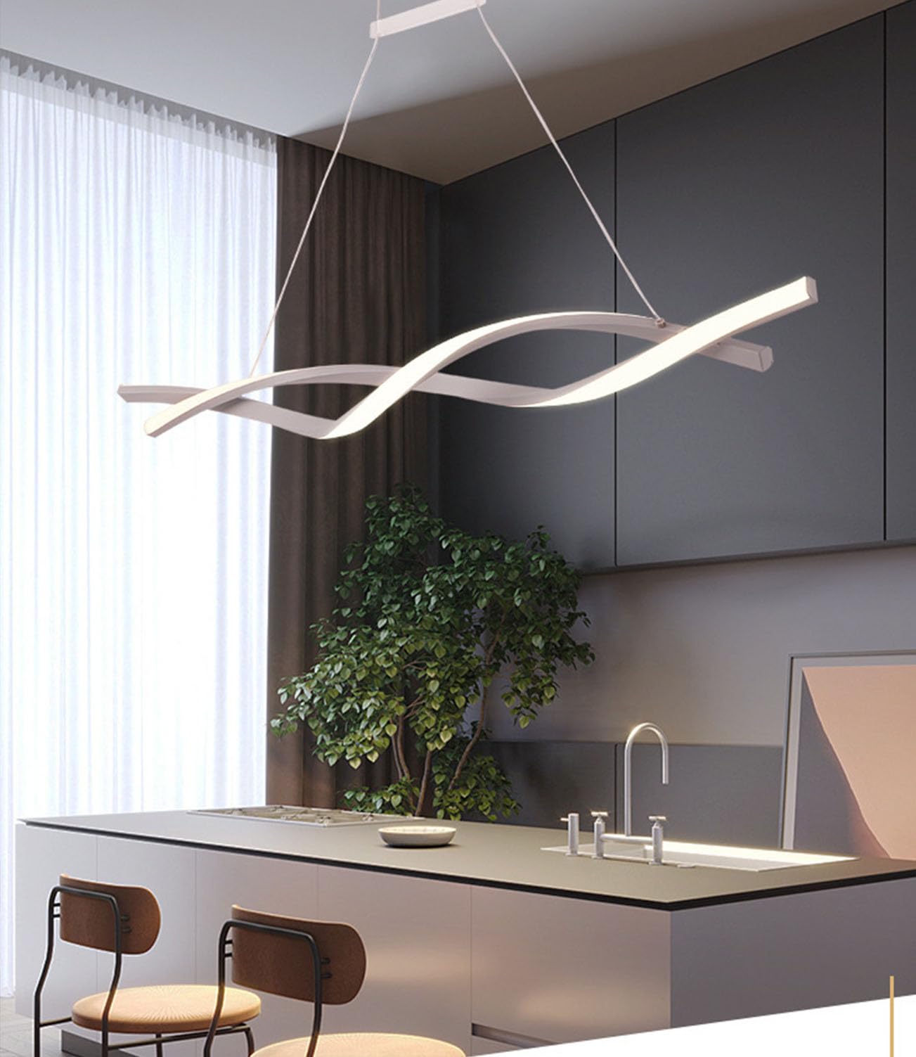 Deliouay Modern LED Pendant Lamp Dimmable With Remote Control for Dining Room, Living Room, Kitchen, Office Ceiling (White, 80 cm)