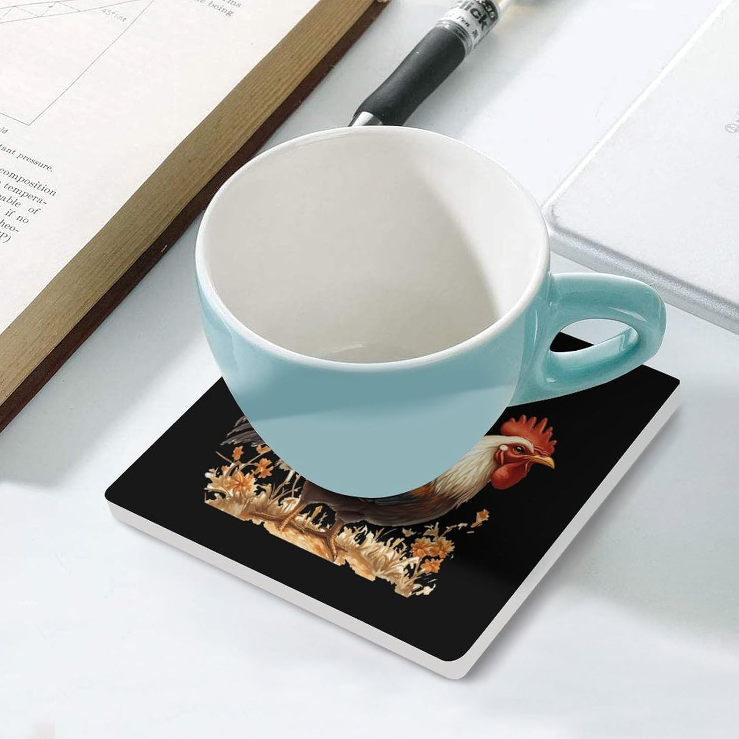 Western Raccoon Gun Rooster Coasters for Drinks Square Table Coasters Set Cup Mats with Cork Base