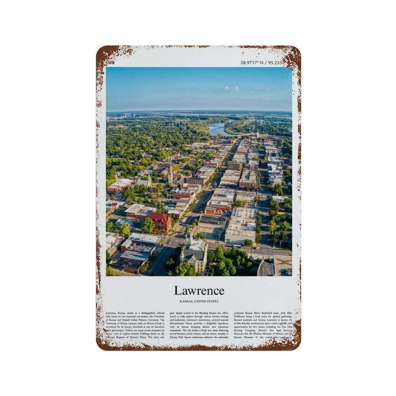 xiaoxiaoshen Lawrence Kansas, United States, USA City Scenery Wall Decor Art Metal Tin Poster Modern Home Decor Art Home Bar Shop Decorations Vintage Sign 30x20cm