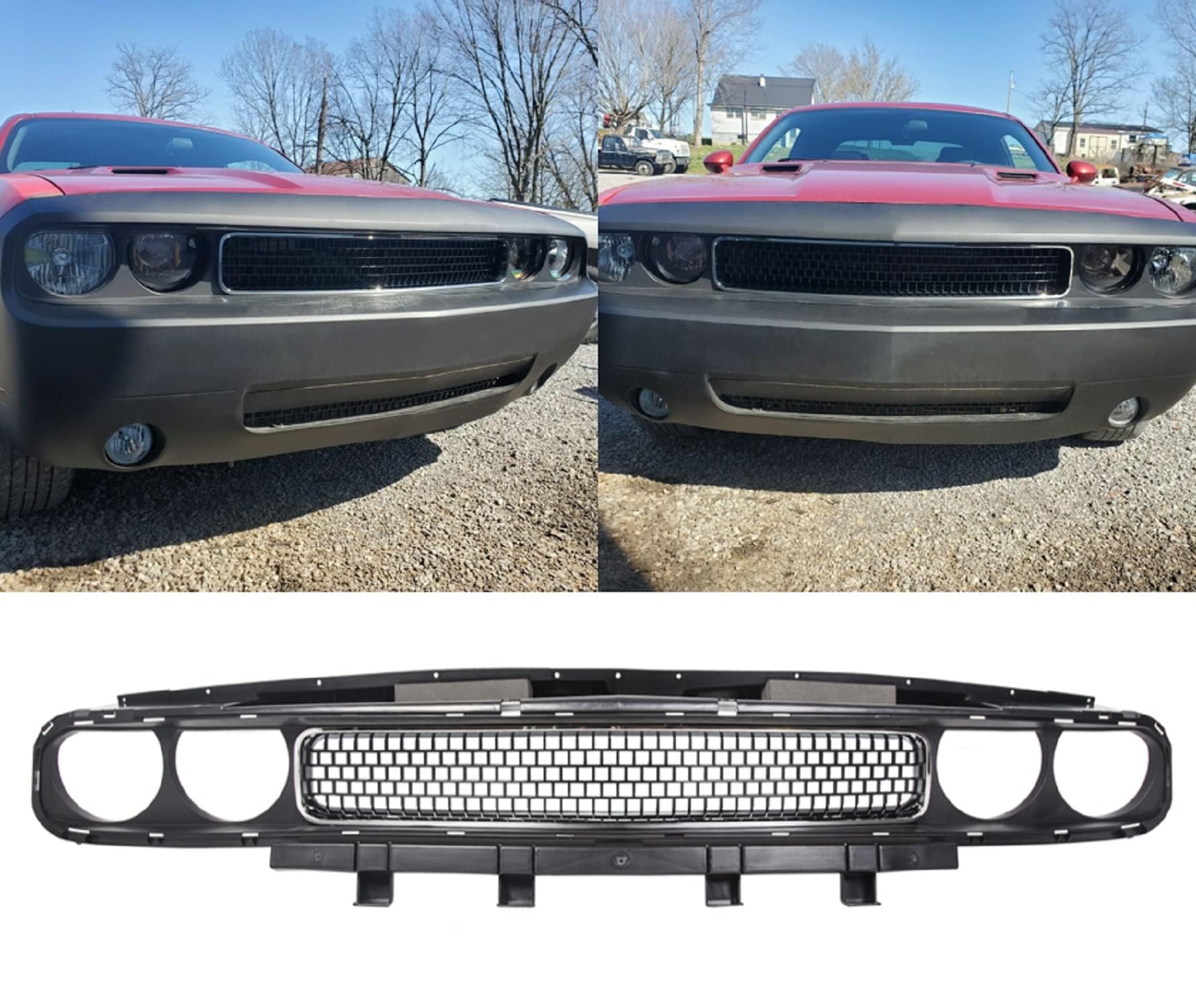 HECASA Front Bumper Upper Grille Compatible with 2008-2014 Dodge Challenger Grill W/Bezel Chrome Molding Trim Replacement for CH1200338 68043388AB
