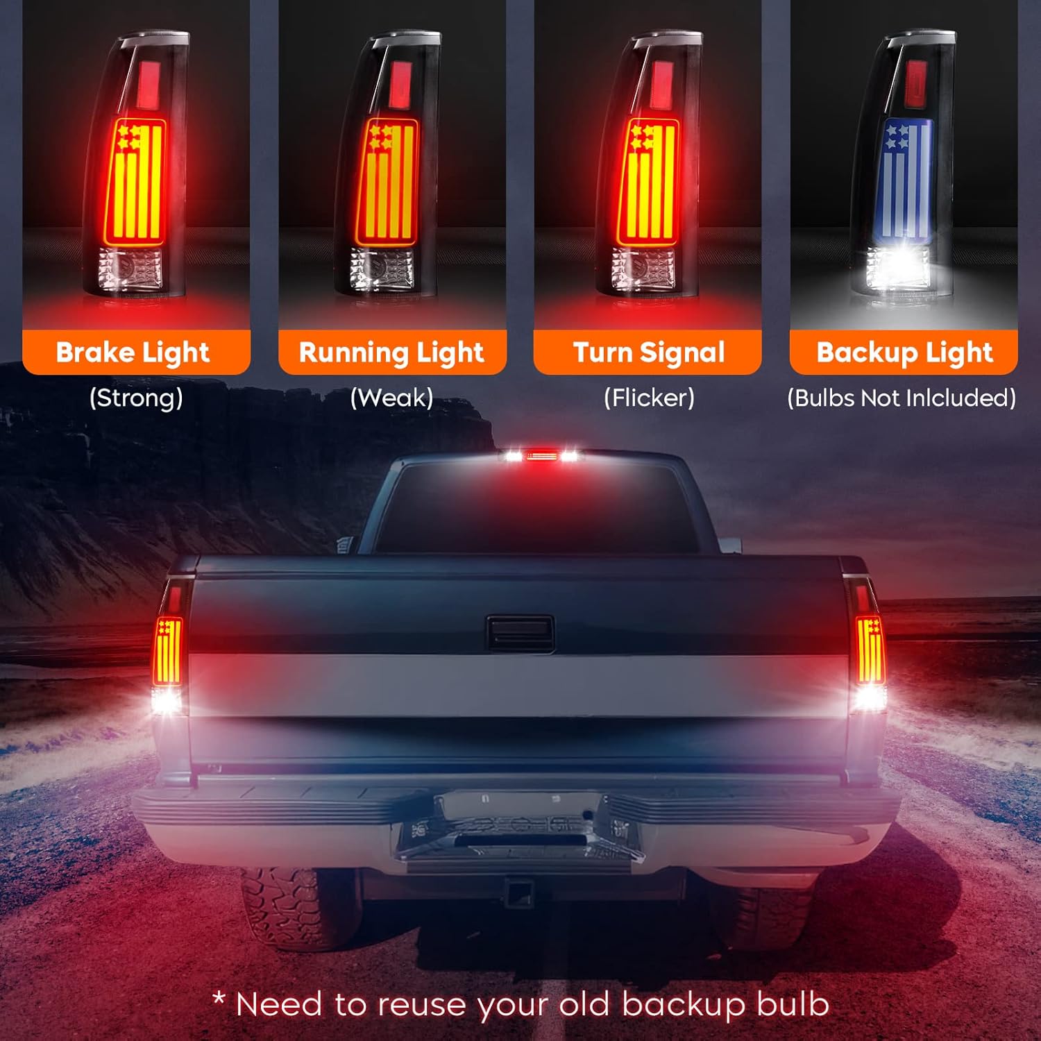 Tresound Tail Lights + 3rd Third Brake Cargo Lamp for Silverado 94-98, for Chevy GMC C/K C1500 C2500 C3500 K1500 K2500 K3500 88-00, for Blazer 92-94, Rear LED Taillights Assembly
