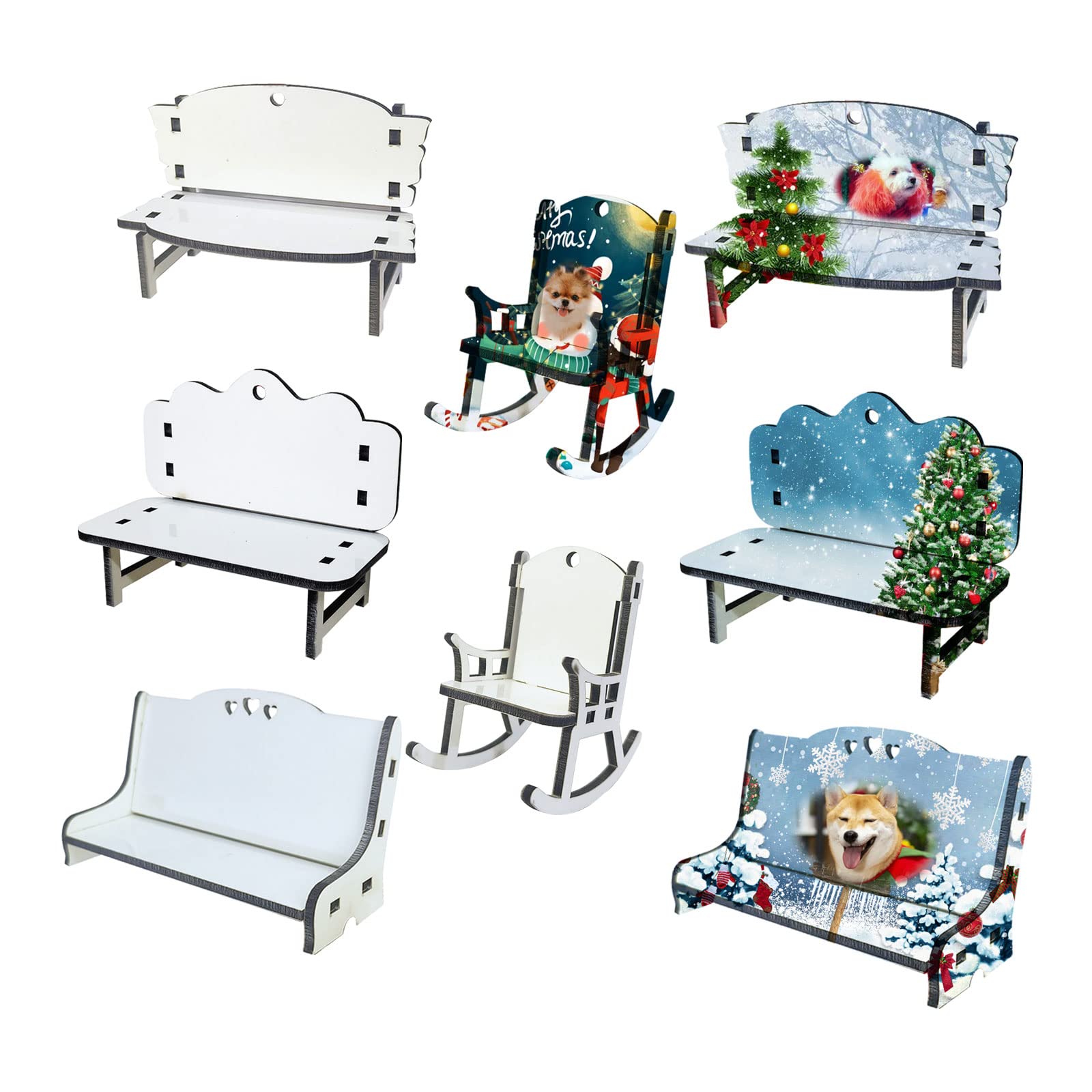 SWTHM Sublimation Blank Memorial Bench, 8PCS Heat Transfer Long Bench Chair Pendant Festival Ornament Chair Christmas Decoration Souvenir for Home Office