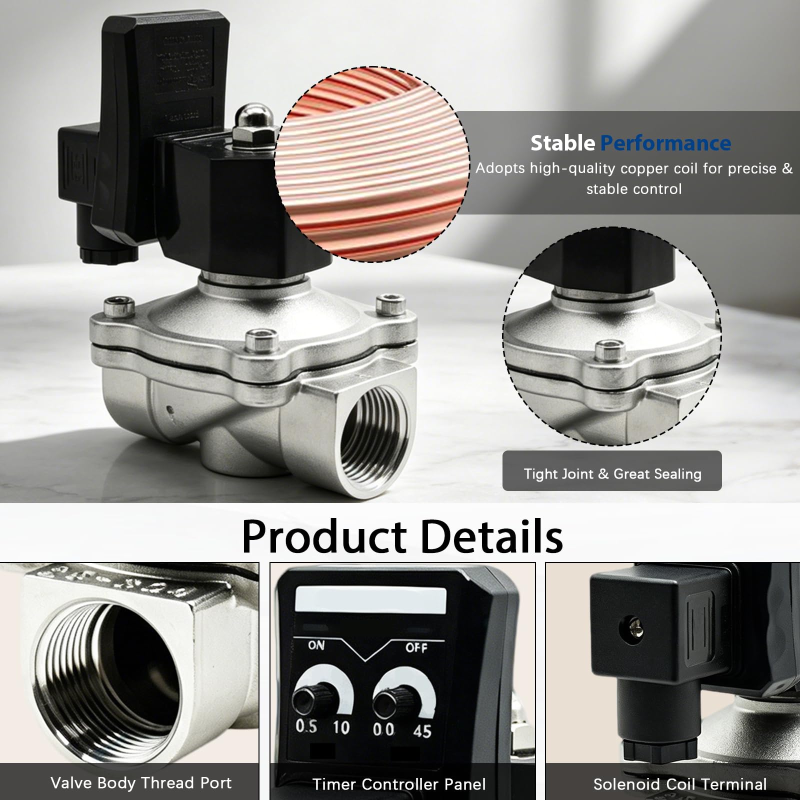 Elettrovalvola in Acciaio Inox 220V, Elettrovalvola Irrigazione | Normalmente Chiuso Elettrovalvola Elettrico di Controllo dell'acqua per Acqua, Aria, DN15