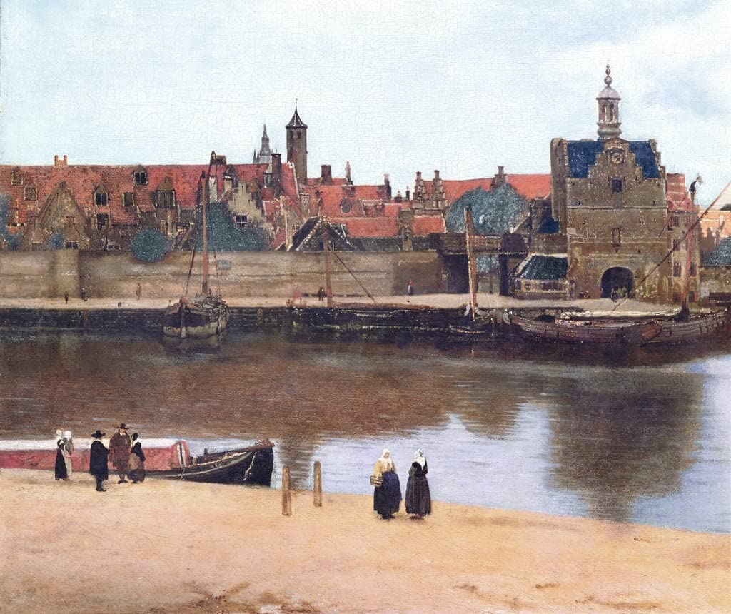 MHFFDYIV Dipinti Famosi Immagini Moderni Arte Classica Veduta di Delft.dettaglio di di Jan Vermeer Van Delft per L'arredamento del Soggiorno 60x90cm