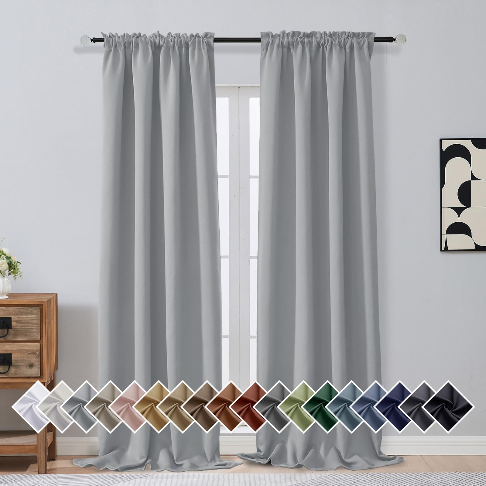 OVZME Silver Grey Blackout Curtains for Bedroom 96 Inches Long 2 Panels, Soft Fabric Blackout Curtains, Room Darkening Living Room Window Treatments, Dual Rod Pocket Window Drapes, 2x40Wx96L Inches