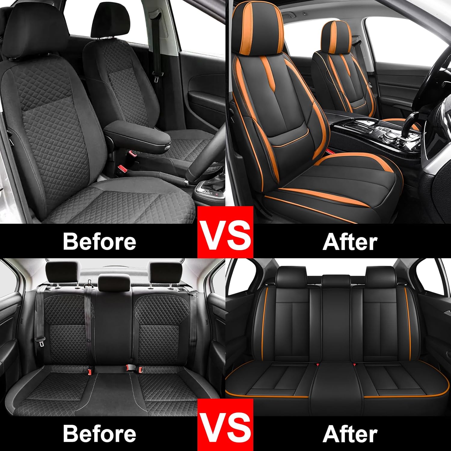 5 Full Seat Covers for Ford Maverick 2022-2025, Premium Nappa Leather Seat Cover, Fully Wrapped Protect Modern Style Seat Cover (5-Seat Standard, Black & Orange)