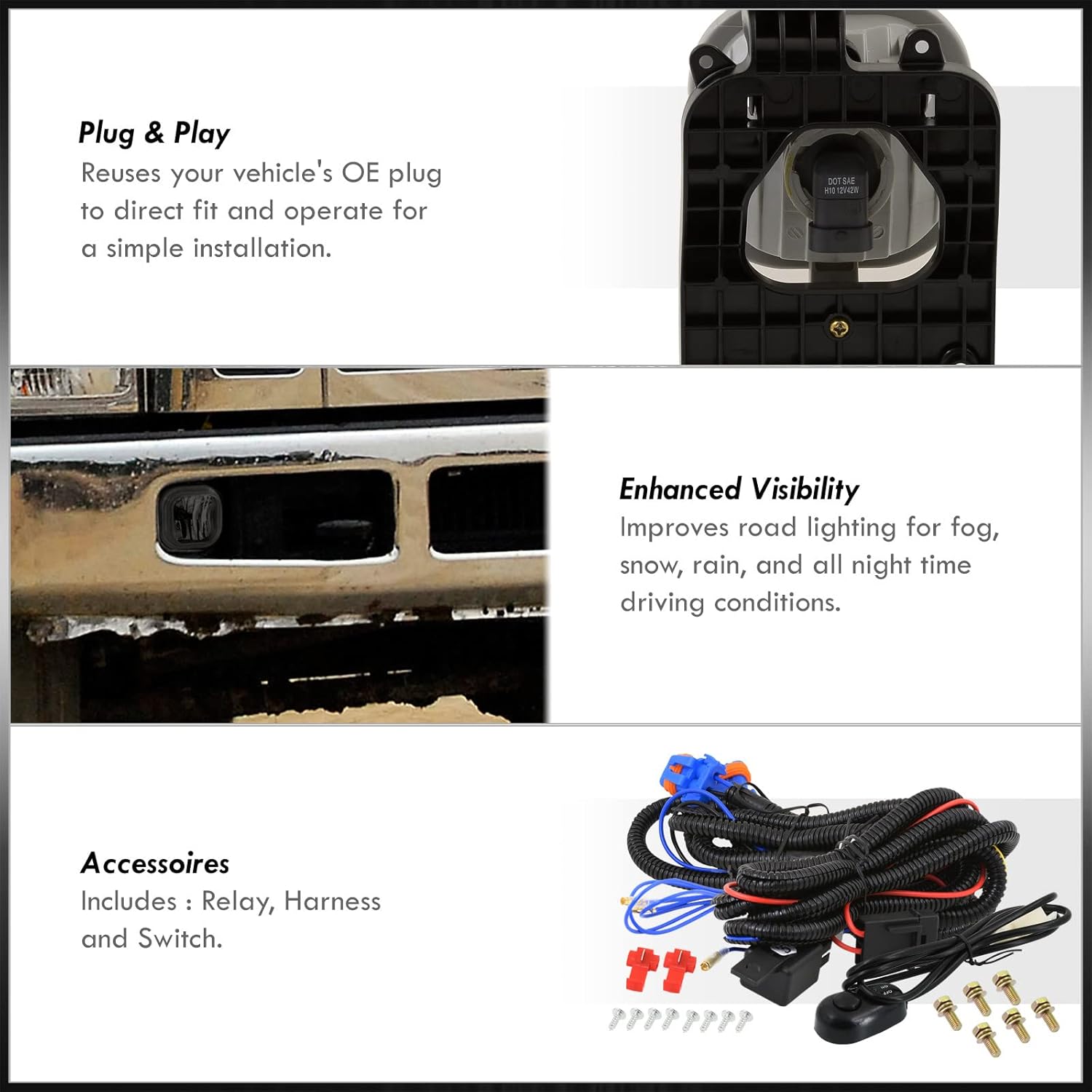 AJP Distributors Smoked Lens Front Bumper Fog Lights Driving Lamps Assembly Pair LH RH + Bezel Bulbs Switch Wiring Harness Compatible/Replacement For Ford F250 F350 F450 F550 Super Duty 2008 2009 2010