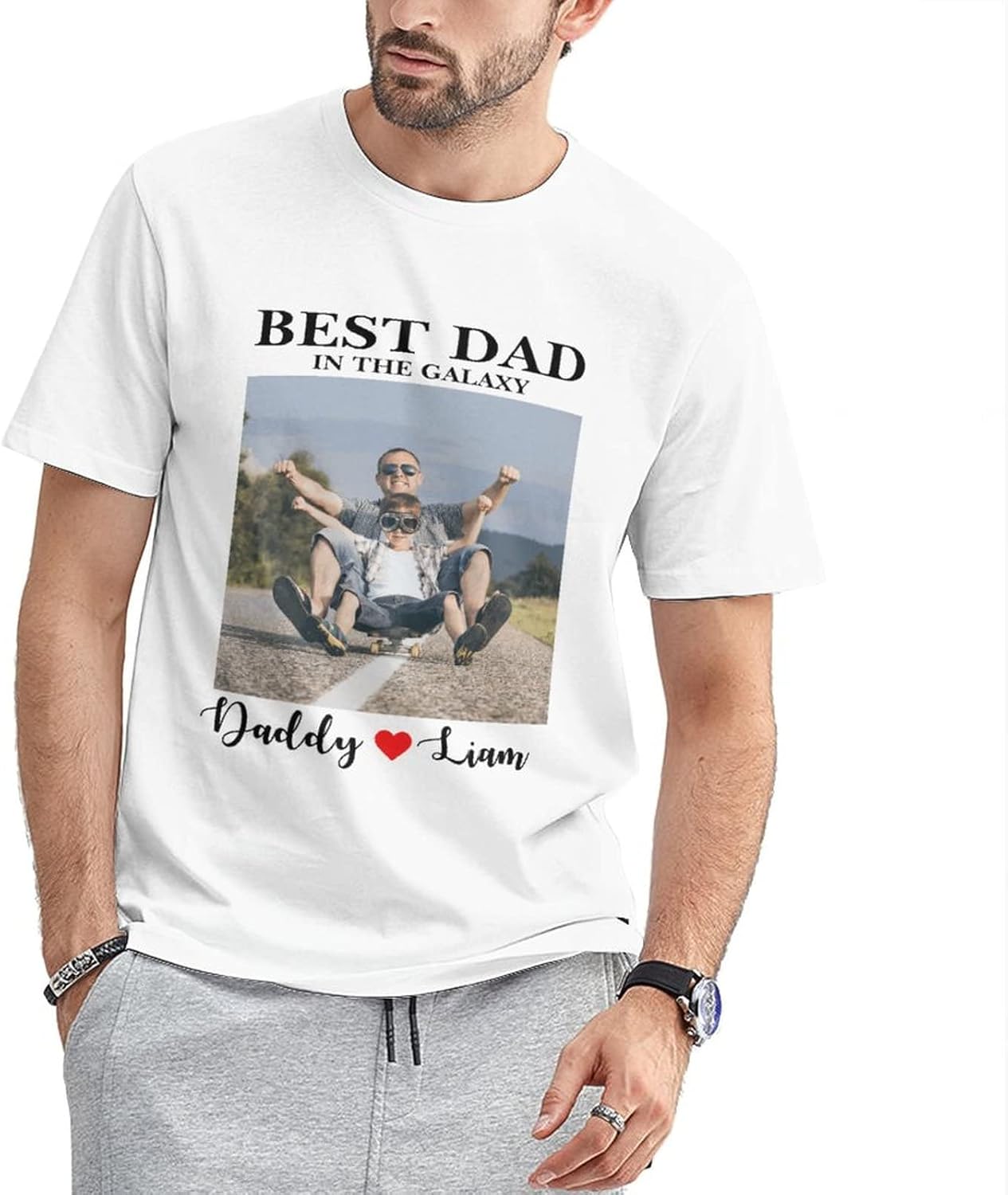 Dad Shirts Gift for Father's Day Custom T-Shirts for Men Personalized Shirts with Photo Gift for Dad Grandpa Men - Image 3