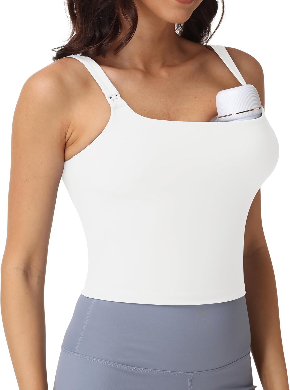 V VOCNI Nursing Tank Tops Square Neck Longline Nursing Sports Bras for Breastfeeding Crop Tank Top with Built in Bra