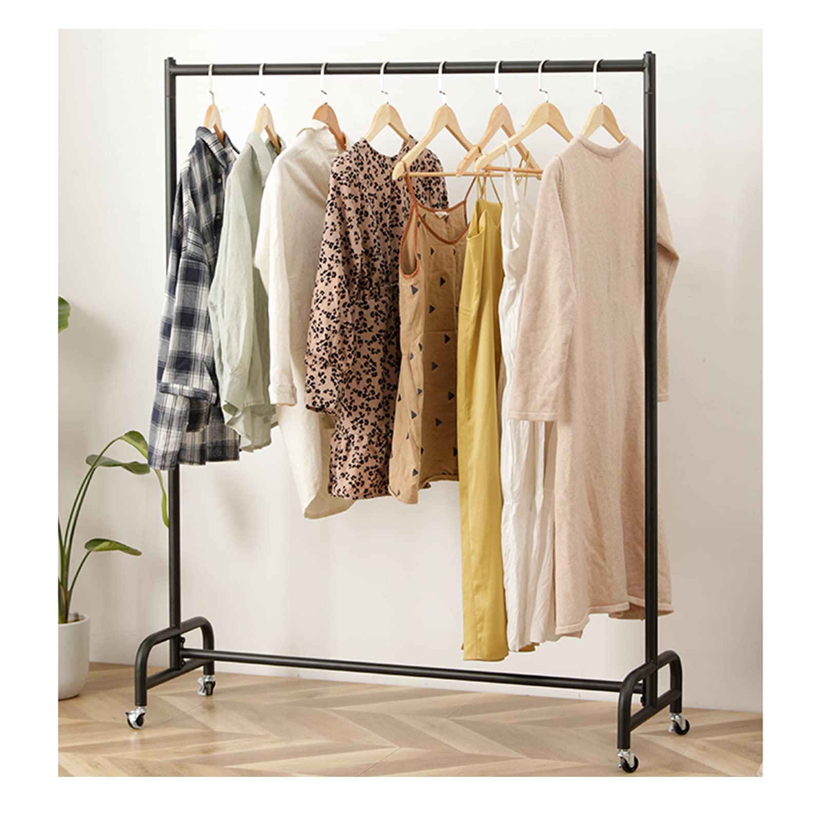 Kleiderständer Moderner Kleiderständer aus Metall auf Rädern, Kleiderständer für den Einzelhandel, freistehender Kleiderständer mit Einer Stange für Schlafzimmer oder Boutiquen, einfache Montage (Gr