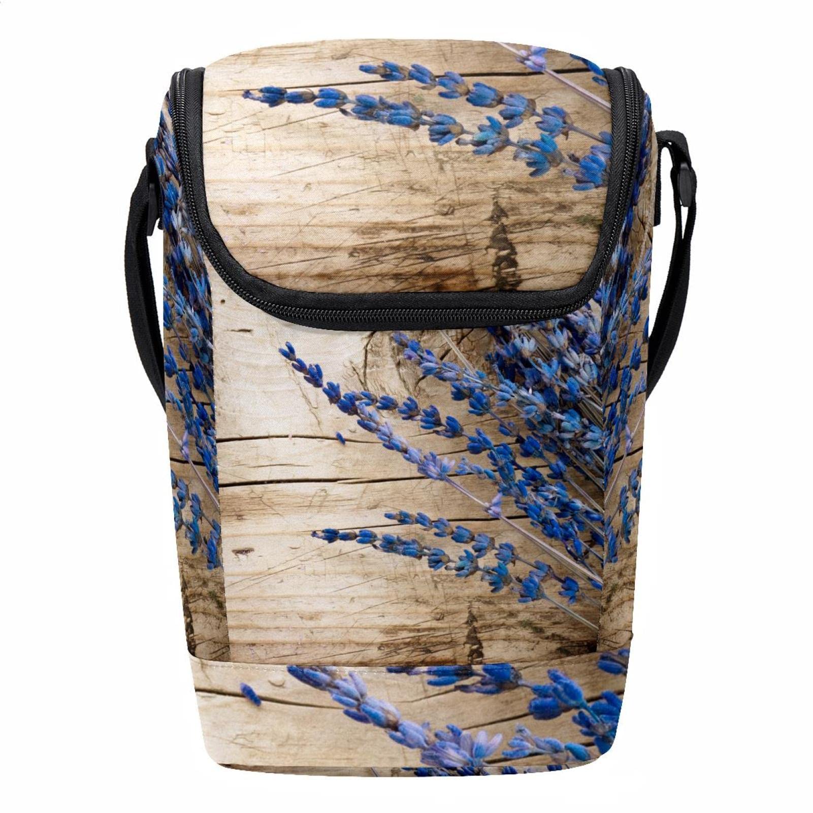 Bolsa de almuerzo de lavanda morada y madera floral lonchera ligera reutilizable para mujer
