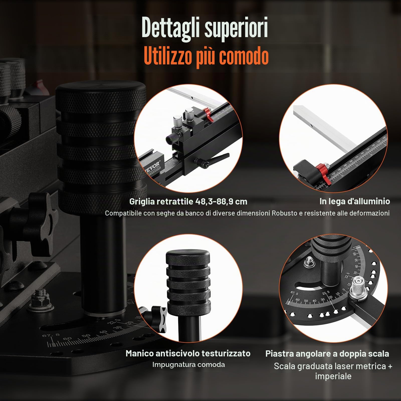 VEVOR Battuta obliqua, fessura standard 19 x 10 mm, lega di alluminio con griglia di 48-89 cm, 15 battute angolari, pistone regolabile e disco rimovibile, per la lavorazione del legno