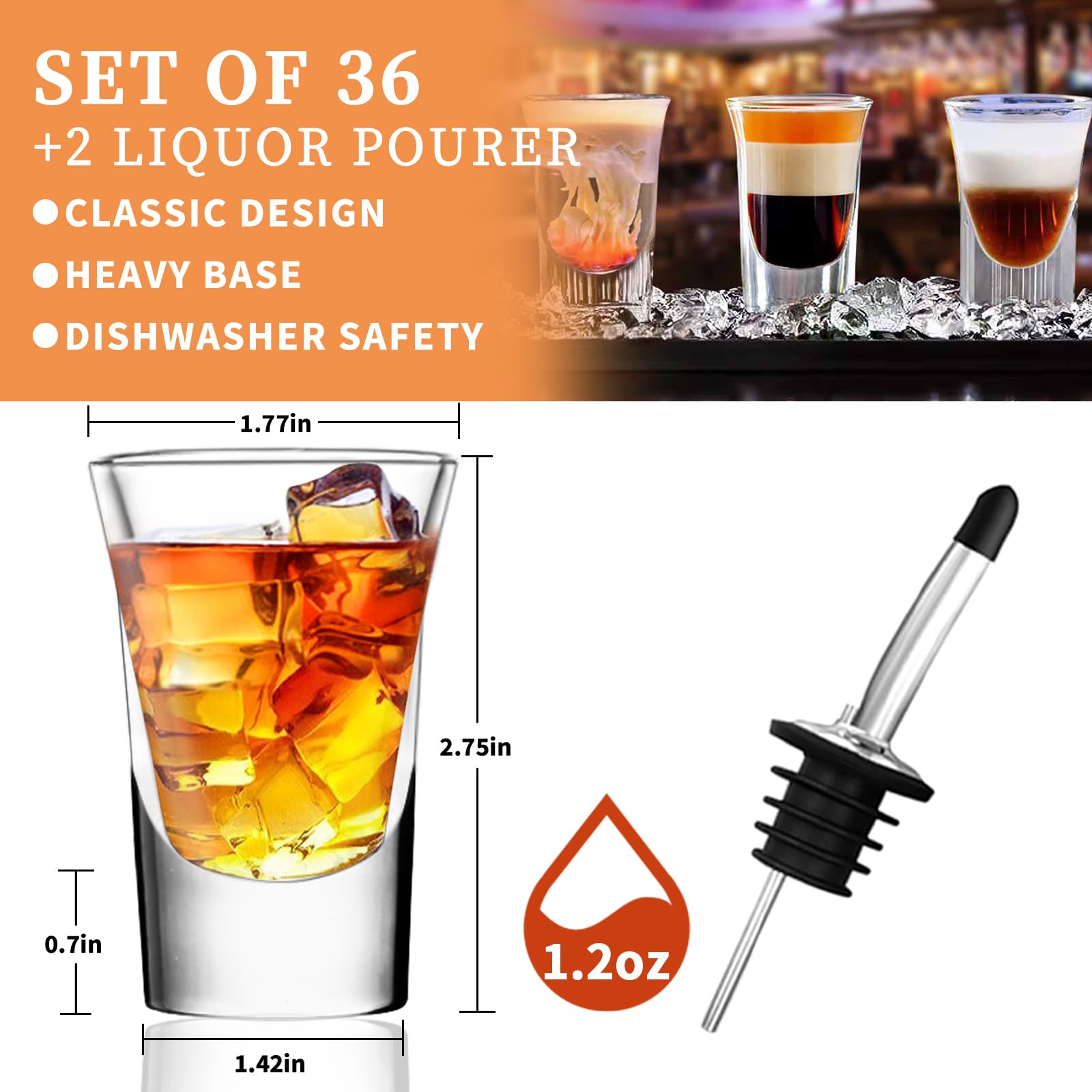SuproBarware Lot de 36 Verres à Shot 35 ml Verre Shot Verres à Liqueur Transparents à Base Lourde Pour Whisky, Vodka et Liqueurs (36pièces)