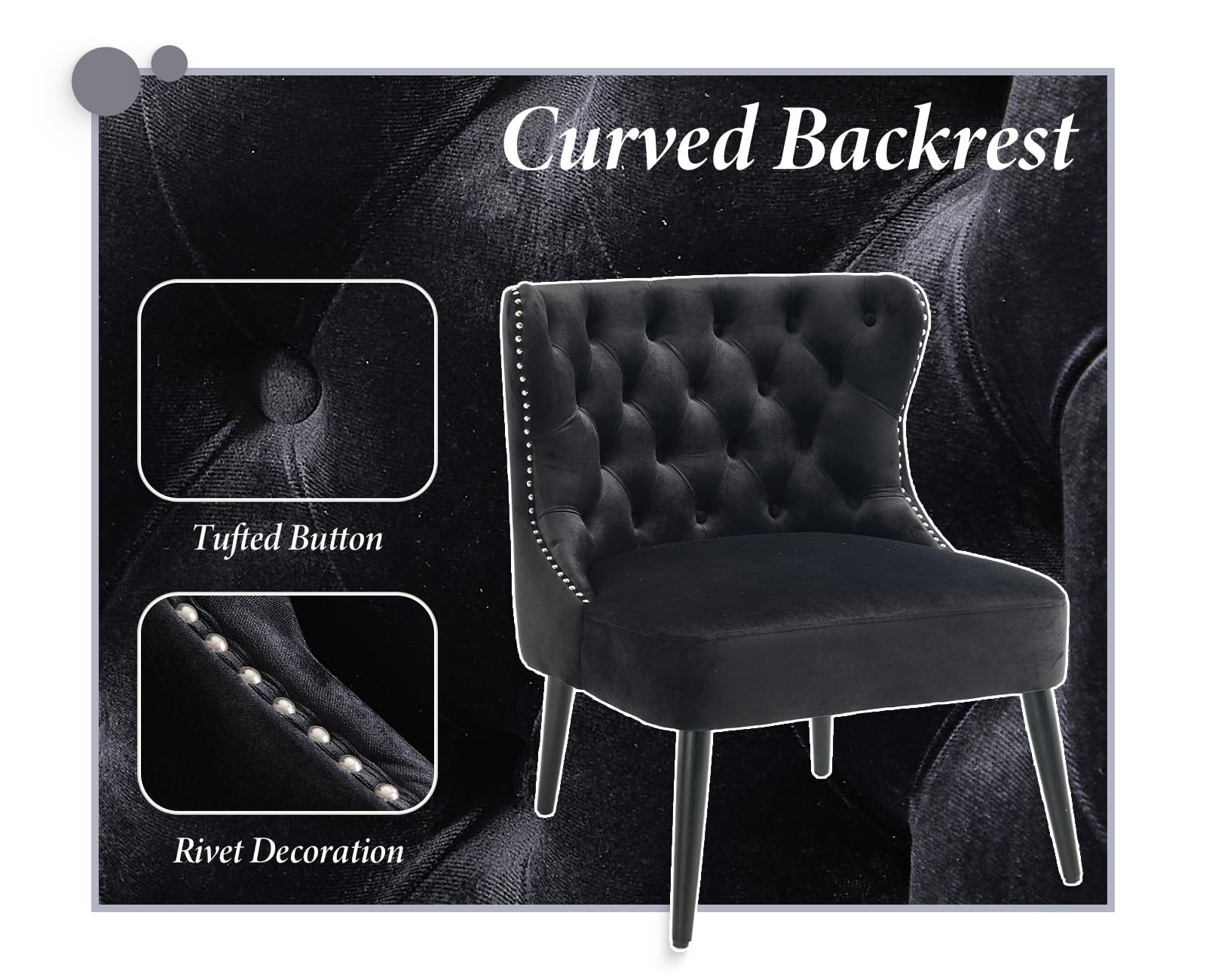 chairus Ohrensessel Samt Sessel Wohnzimmer Relaxsessel mit Holzbeinen Loungesessel Schlafzimmer Arbeitszimmer, Schwarz