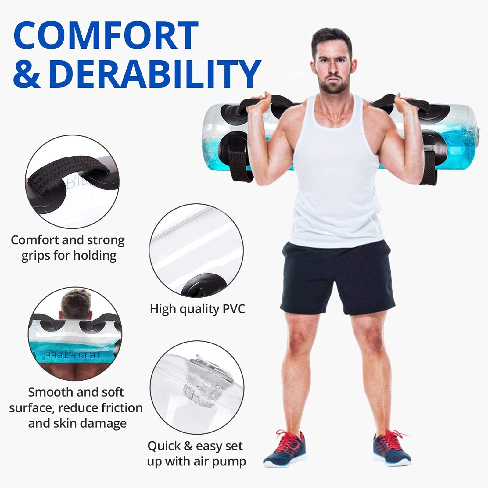 Aqua Water Weight Workout Bag, Fitness Aqua Sandbag Trening mięśni Ćwiczenia Równowaga Trening Kulturystyka Domowa torba na wodę z pompą powietrzną (rozmiar: 77ib)