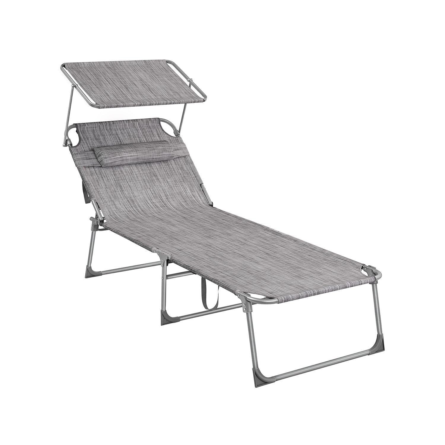 SONGMICS Tumbona, Tumbona Plegable, Tumbona Reclinable, 71 x 200 x 38 cm, Carga de 150 kg, con Reposacabezas Protección Solar y Respaldo Ajustable, para Terraza Piscina Jardín, Greige GCB022G01