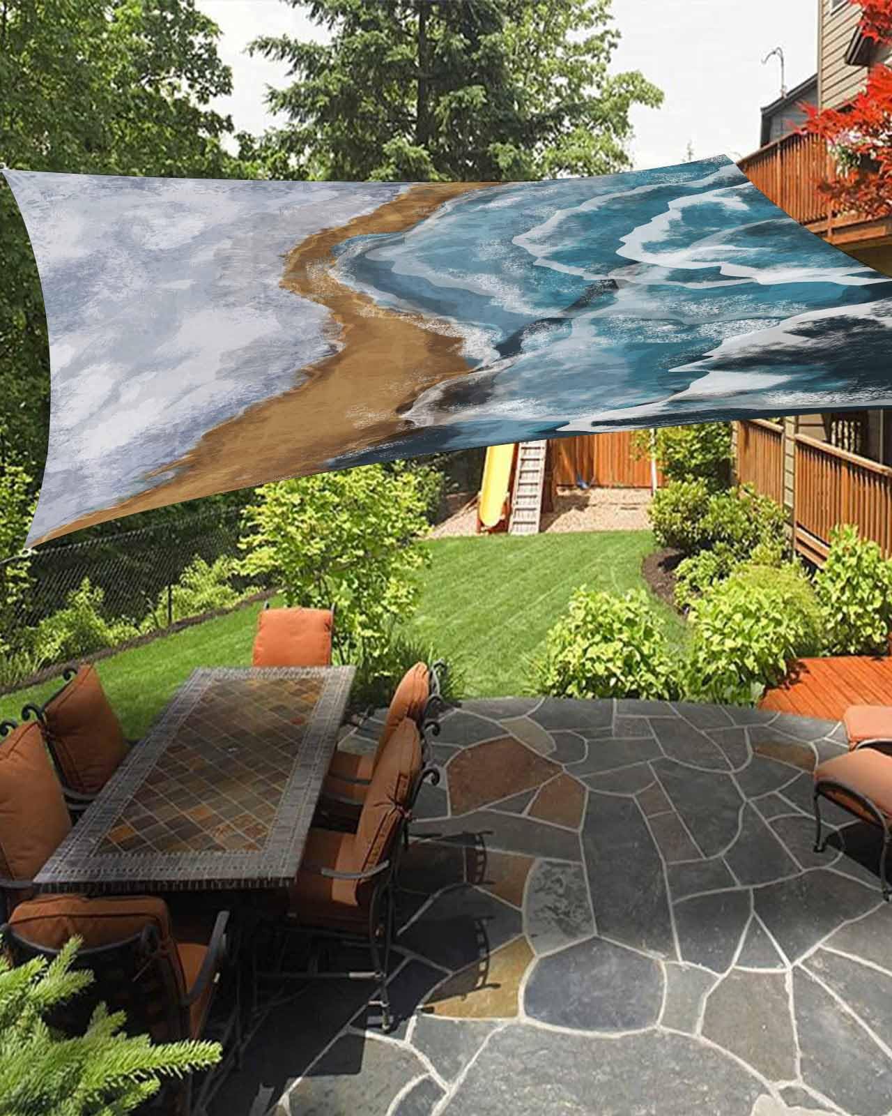 Boanket Sun Shade Sail 8' x 10', Beach Coastal Rectangular Waterproof Outdoor Sun Shades, Summer Nautical Boho Blue Brown Ombre Abstract Art Shade Cloth for Patio Deck Garden Lawns Beach Backyard