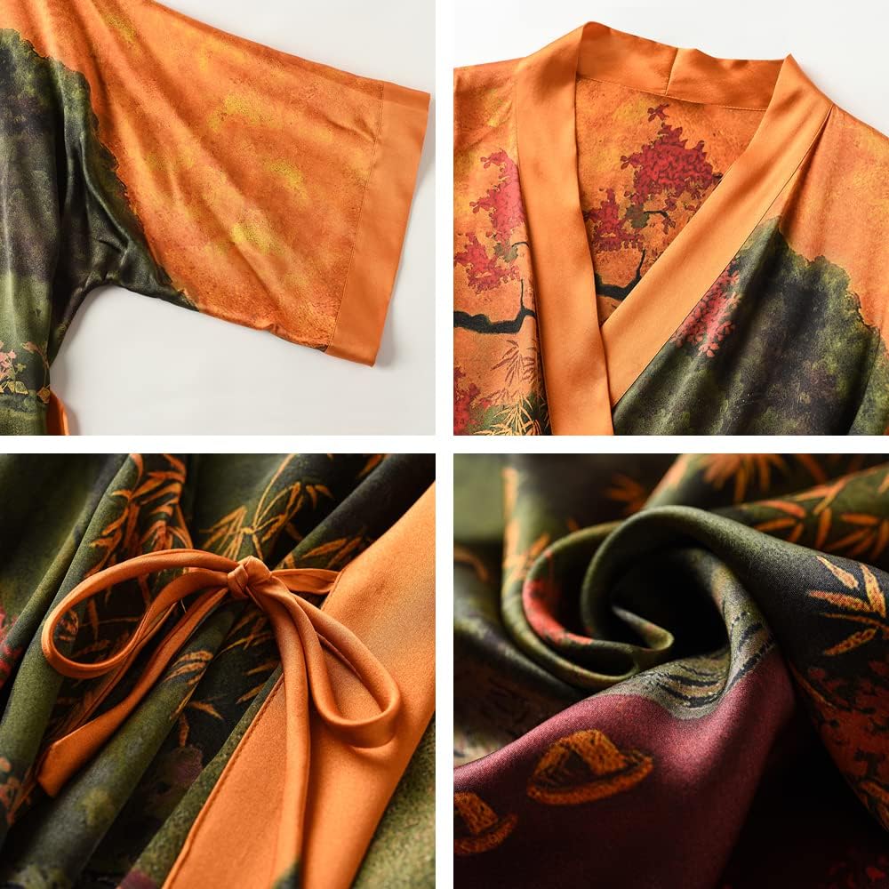 Ledamon Women's 100% Silk Kimono Long Robe - Classic Colors and Prints - Image 3