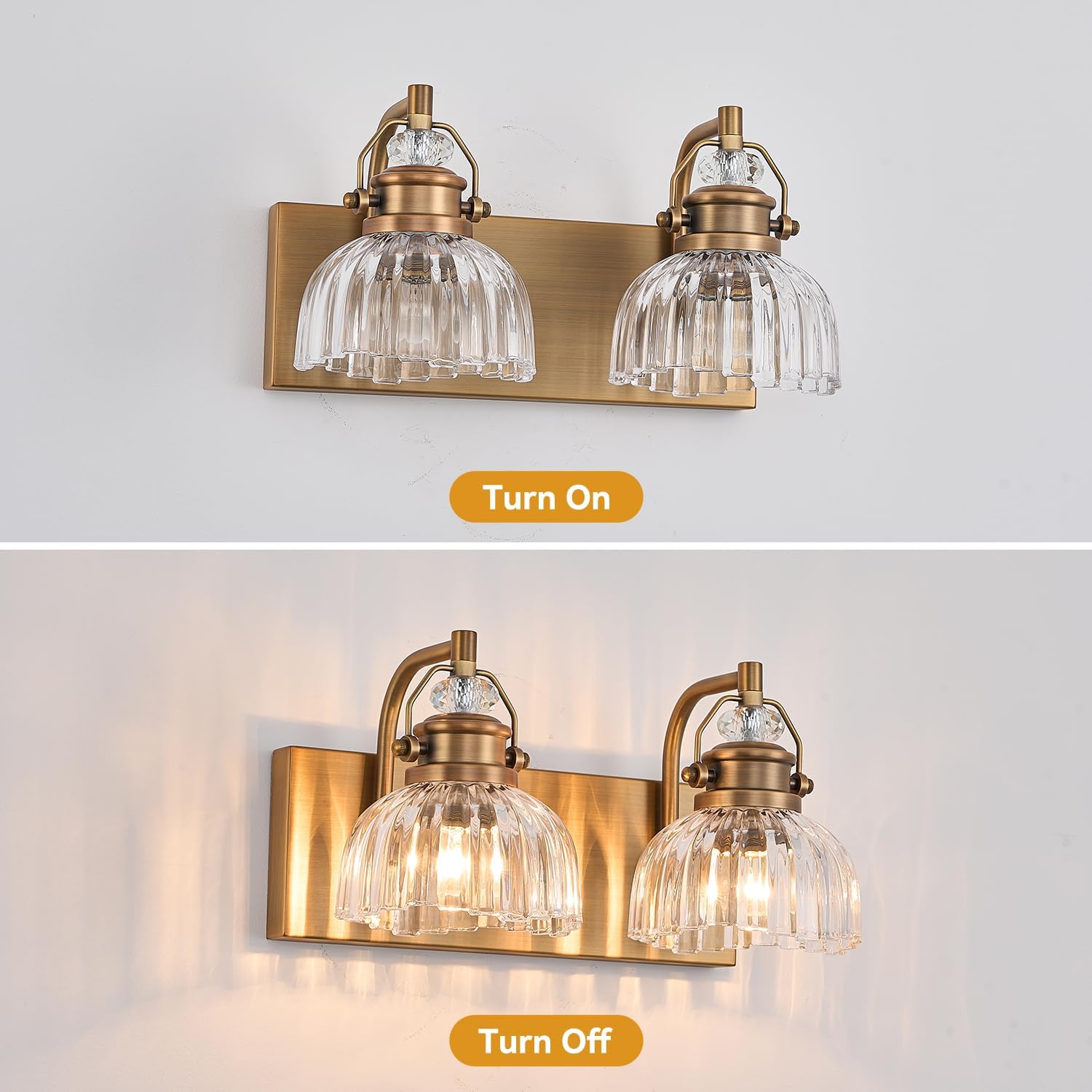 Vintage Brushed Brass Vanity Lights with Clear Glass Shade 14.56-Inch Bathroom Mirror Front Light, Rust and Moisture Resistantvintage Bathroom Light fixtures (E26 Bulb Not Includ