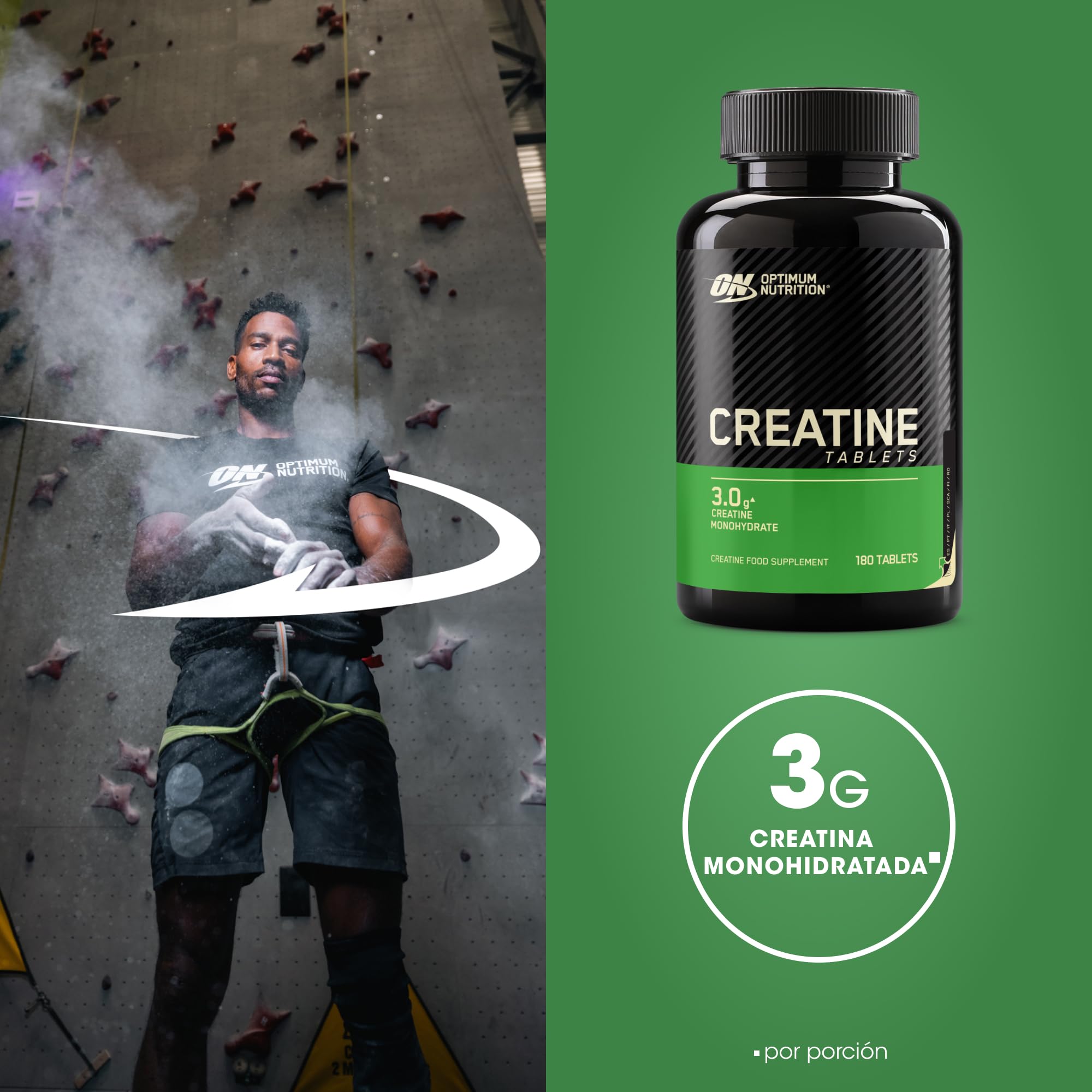 Optimum Nutrition Creatine – 3 g de Monohidrato de Creatina por Porción para Apoyar el Rendimiento durante el Entrenamiento de Alta Intensidad – 60 Raciones (180 Comprimidos)