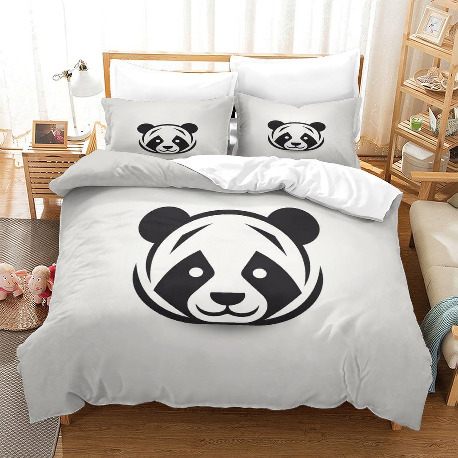 Housse de couette panda 260x220 cm avec ses deux taies d'oreiller pour lit super king