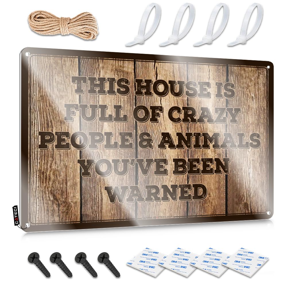 Sukecupqz Men's Colour Beer Bar Metal Sign Metal Signs For Home Bar This House Is Full Of Crazy People And Animals Tin Sign(30X40cm)