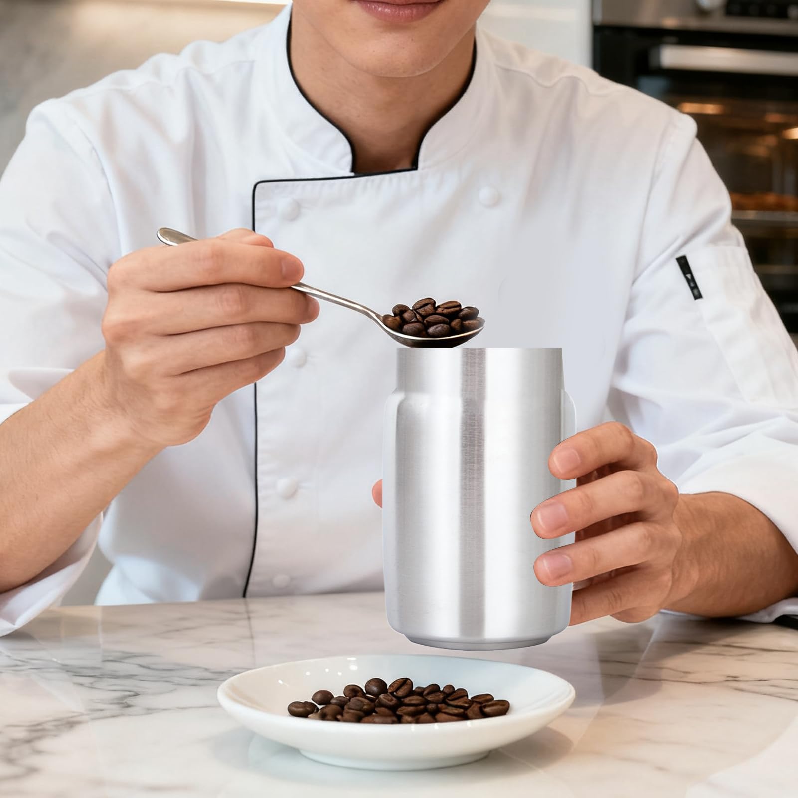 Contenitore ermetico per caffè in acciaio , design a collo largo, opaco | Barattolo per chicchi di caffè, in acciaio inox, per alimenti, cereali, zucchero, tè, noci, farina