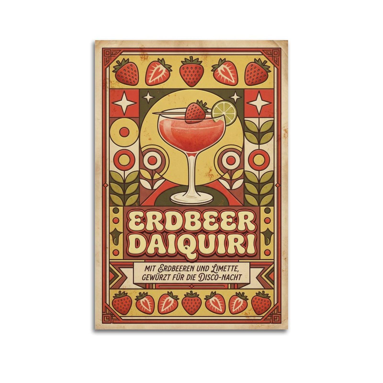 Xkuga Boys Unframe-Style Strawberry Daiquiri Rum Cocktail Poster Recipe Card Vintage Modern Decorative Canvas Prints - Ideal Wall Art For Family, Man Cave, Game Room, & Girls Bedroom 20X30inch(50X75cm)